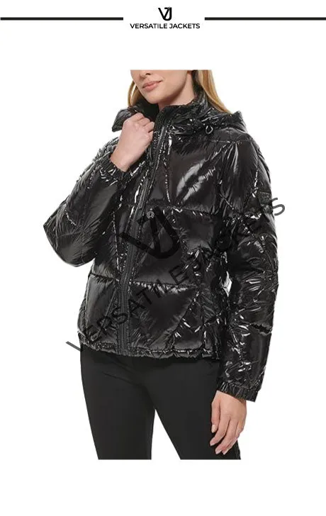 Water resistant down feather fill short puffer coat