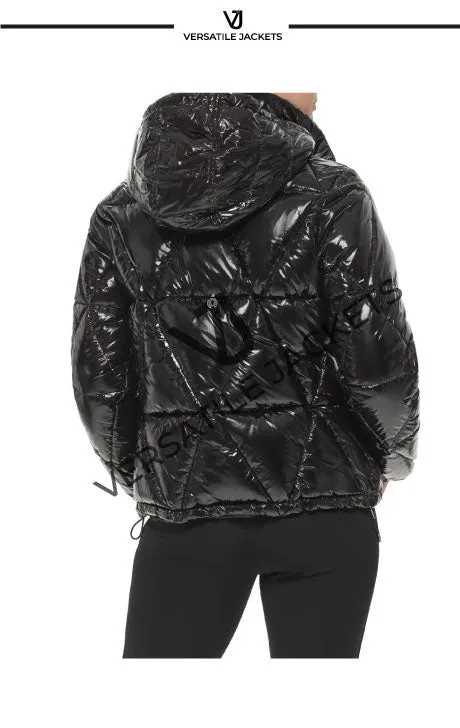 Water resistant down feather fill short puffer coat