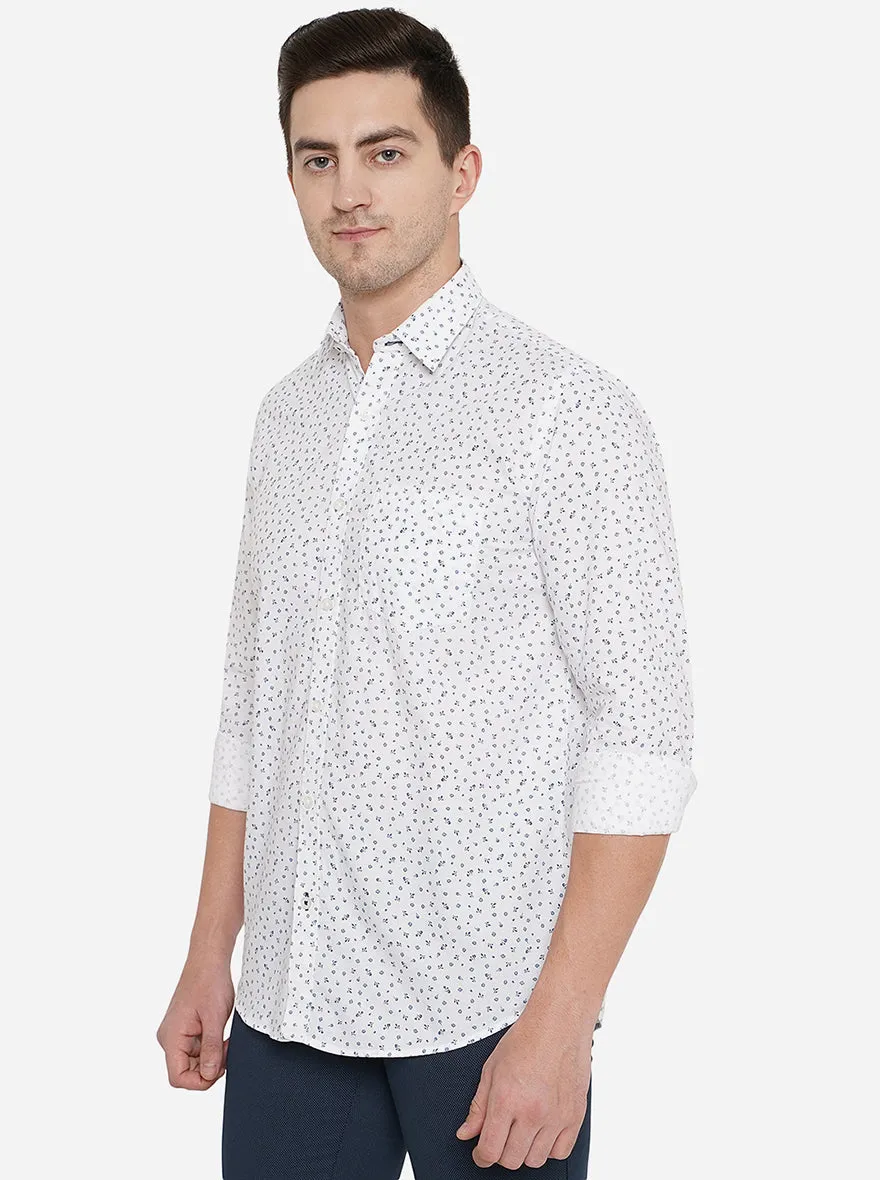 White Printed Smart Fit Casual Shirt | Greenfibre