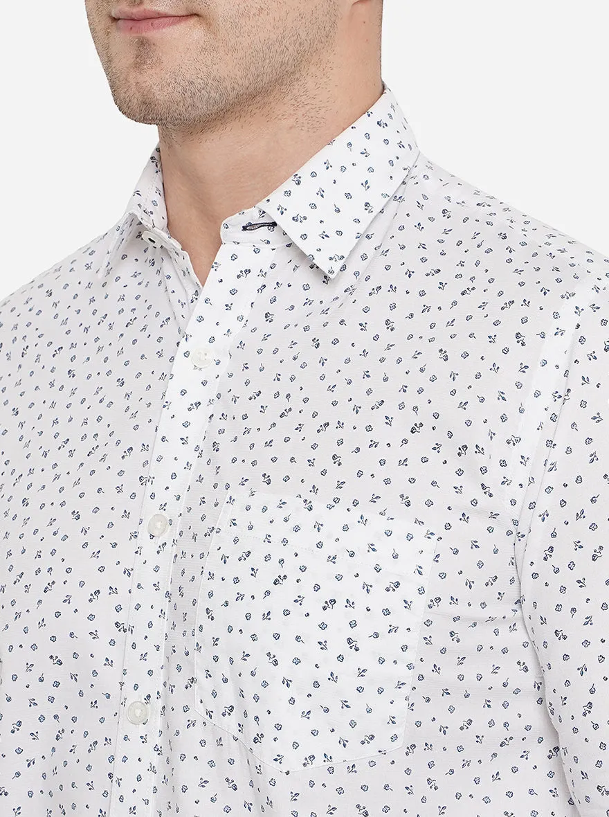 White Printed Smart Fit Casual Shirt | Greenfibre