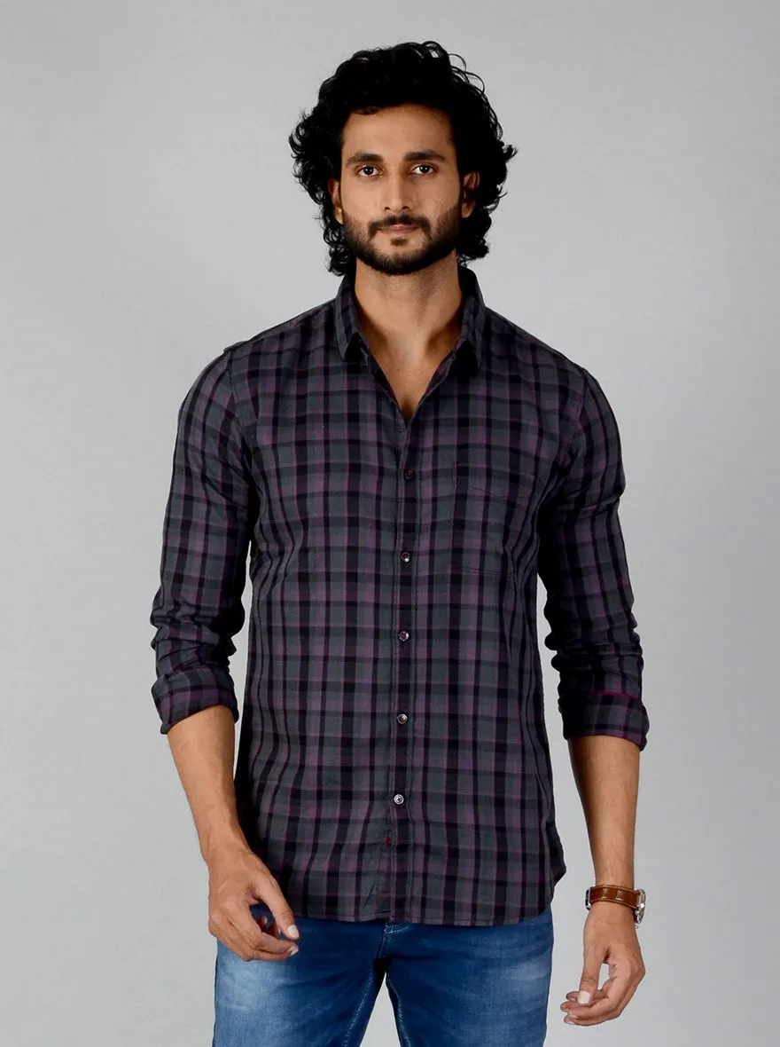 Wild Aster Checked Slim Fit Casual Shirt | JadeBlue