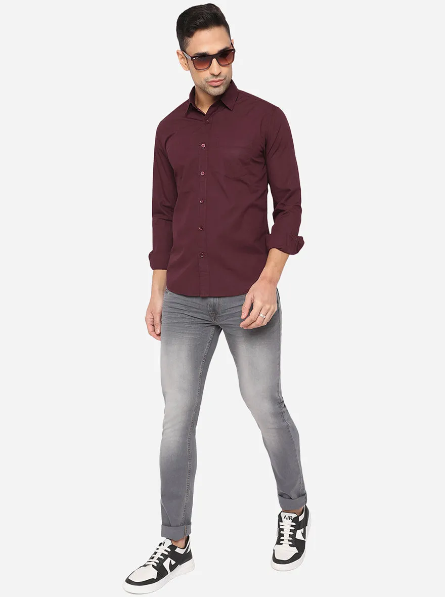 Wine Solid Slim Fit Semi Casual Shirt | Greenfibre