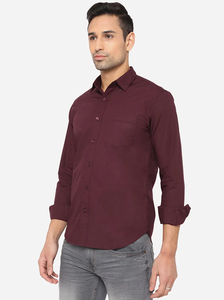 Wine Solid Slim Fit Semi Casual Shirt | Greenfibre