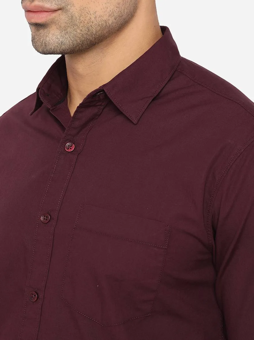 Wine Solid Slim Fit Semi Casual Shirt | Greenfibre