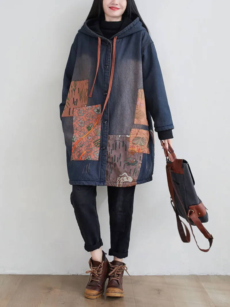 Women's Casual Patchwork Mid-length Button-Up Coat