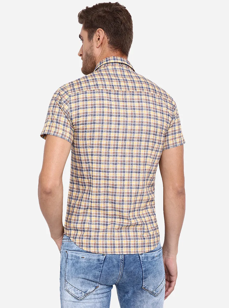 Yellow & Blue Checked Slim Fit Casual Shirt | Greenfibre