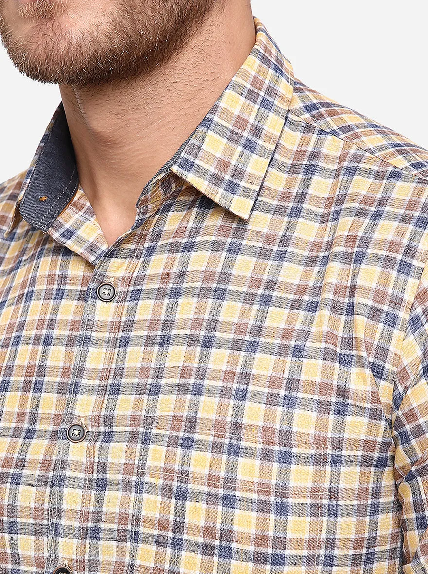 Yellow & Blue Checked Slim Fit Casual Shirt | Greenfibre