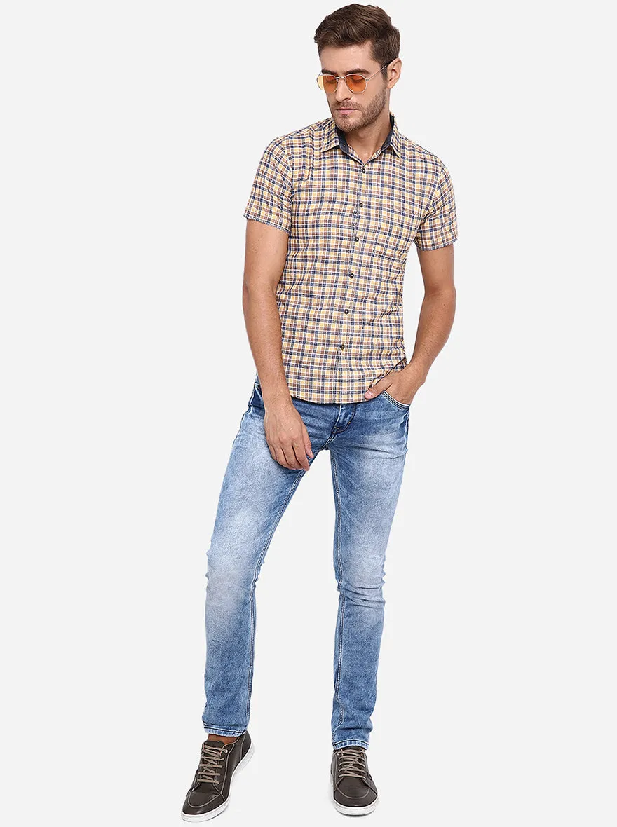 Yellow & Blue Checked Slim Fit Casual Shirt | Greenfibre