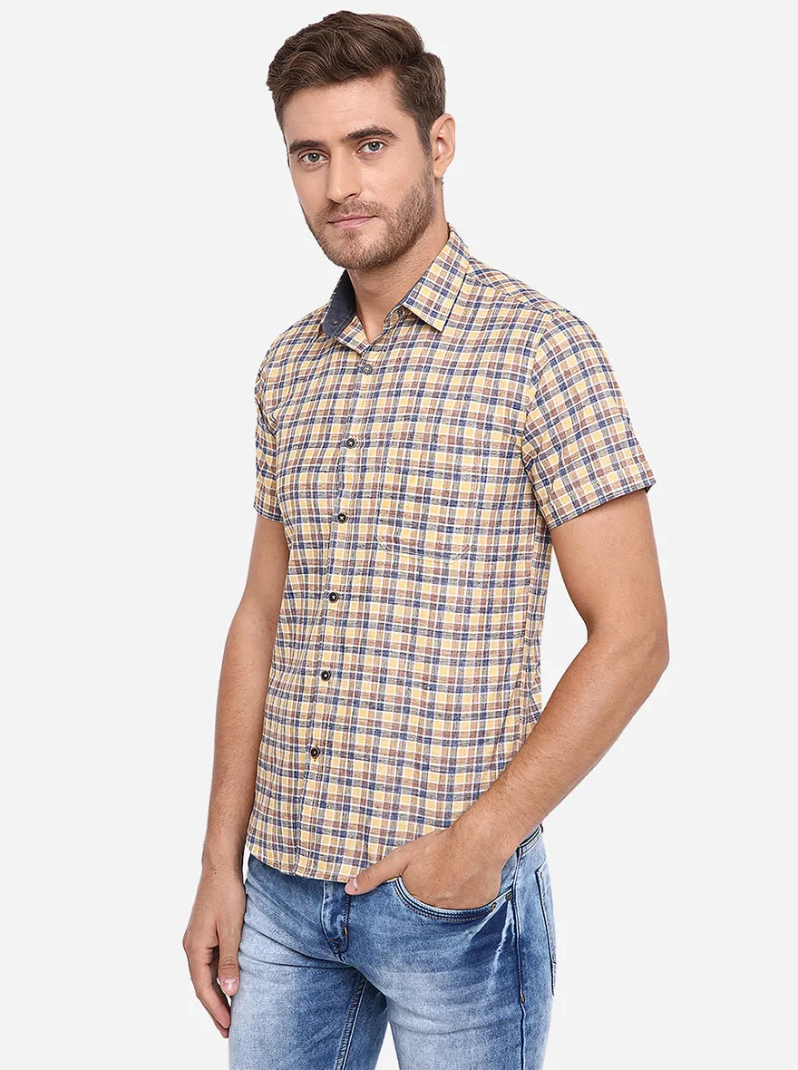 Yellow & Blue Checked Slim Fit Casual Shirt | Greenfibre