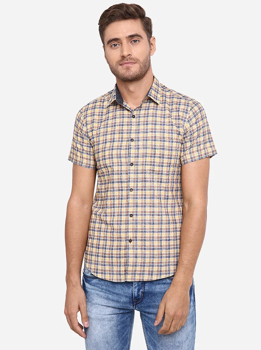 Yellow & Blue Checked Slim Fit Casual Shirt | Greenfibre