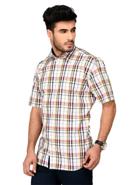 Yellow & Blue Checked Slim Fit Casual Shirt | JadeBlue