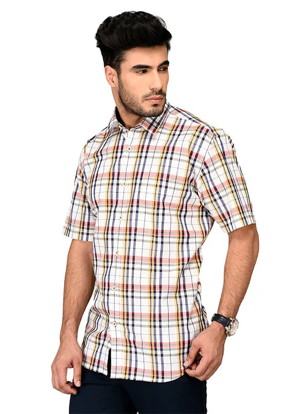 Yellow & Blue Checked Slim Fit Casual Shirt | JadeBlue