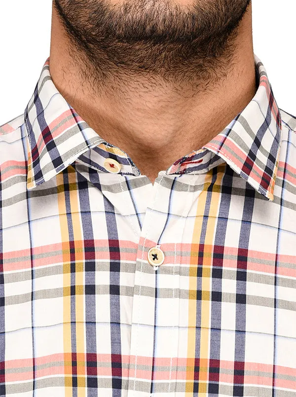 Yellow & Blue Checked Slim Fit Casual Shirt | JadeBlue