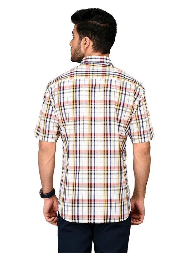 Yellow & Blue Checked Slim Fit Casual Shirt | JadeBlue