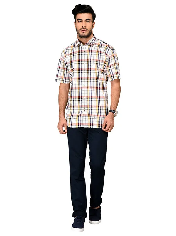 Yellow & Blue Checked Slim Fit Casual Shirt | JadeBlue