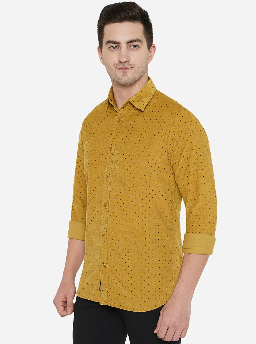 Yellow Printed Slim Fit Semi Casual Shirt | JadeBlue