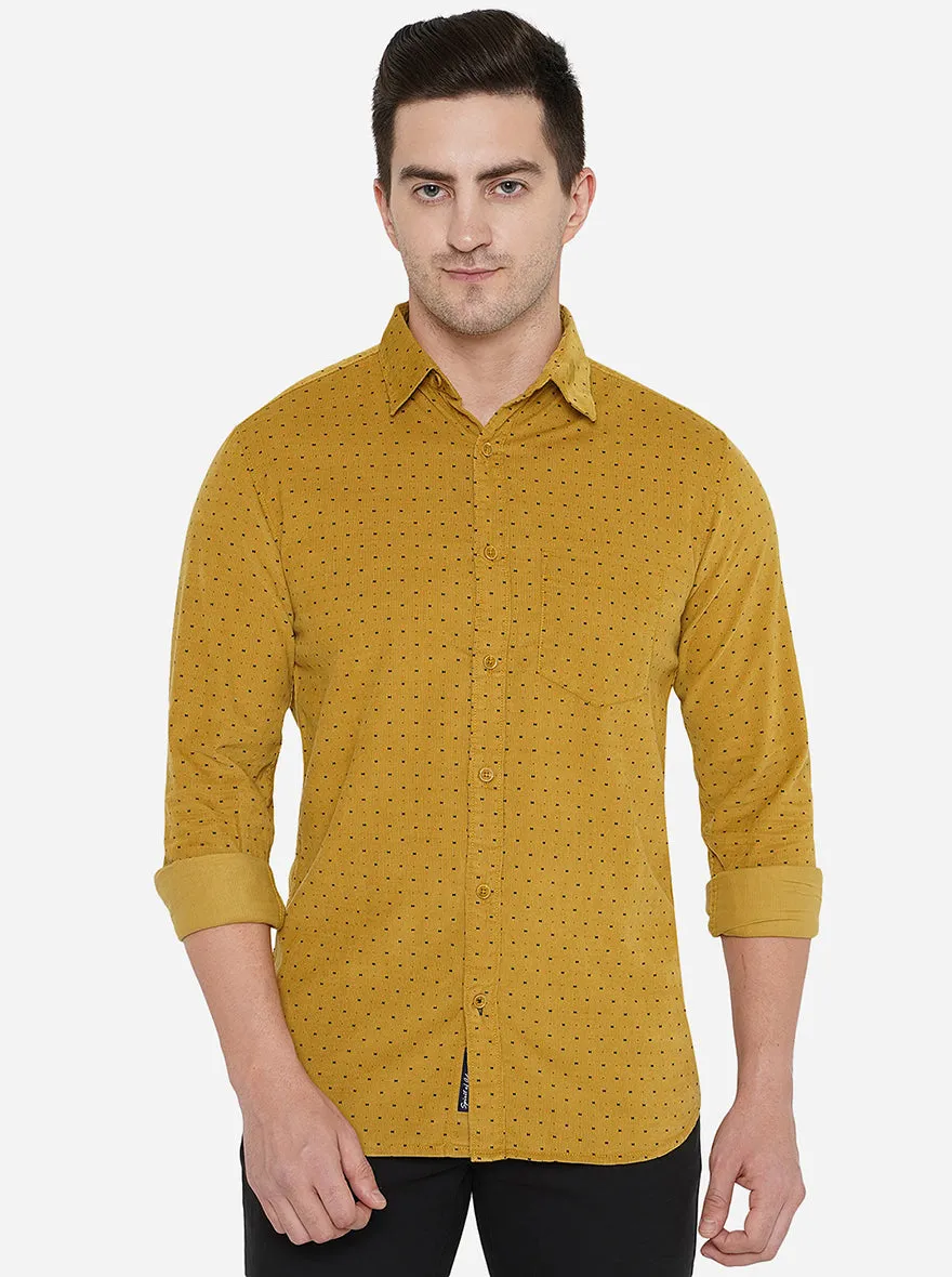 Yellow Printed Slim Fit Semi Casual Shirt | JadeBlue